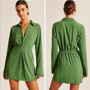 Abercrombie Green Twist-Front Mini Shirt Dress Size Small